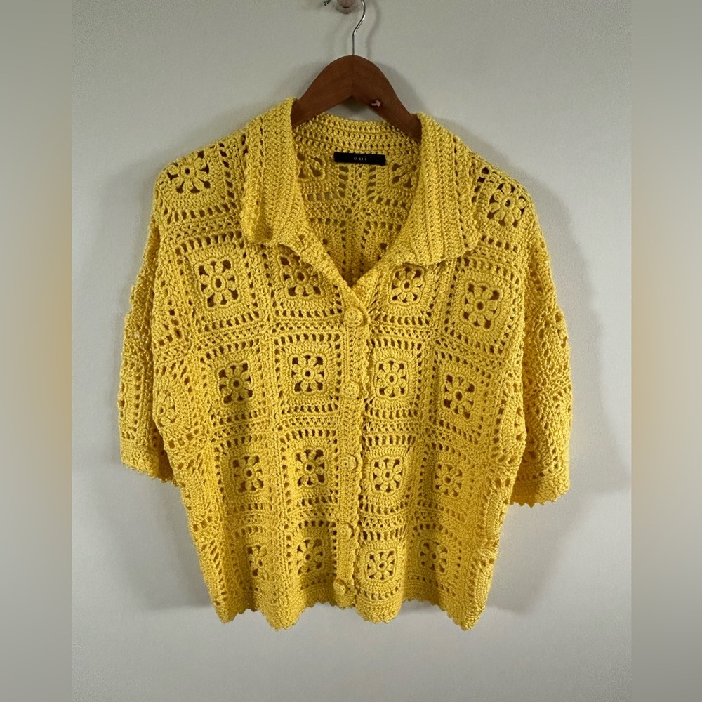 Oui crochet cardigan yellow buttons size 14